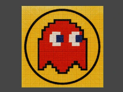 Projekt ducha z gry Pac-Man wykonany w GIMP – retro naklejka na wentylator chłodzenia