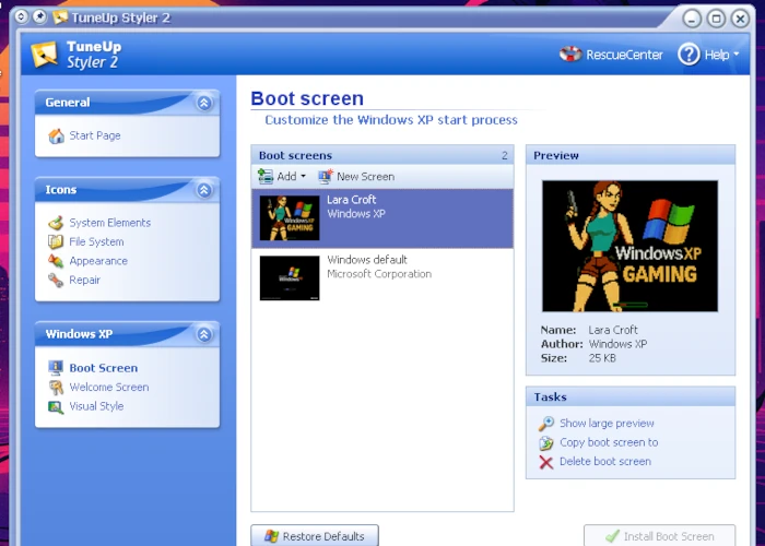 zmiana wyglądu Windows XP w programie TuneUp styler 2