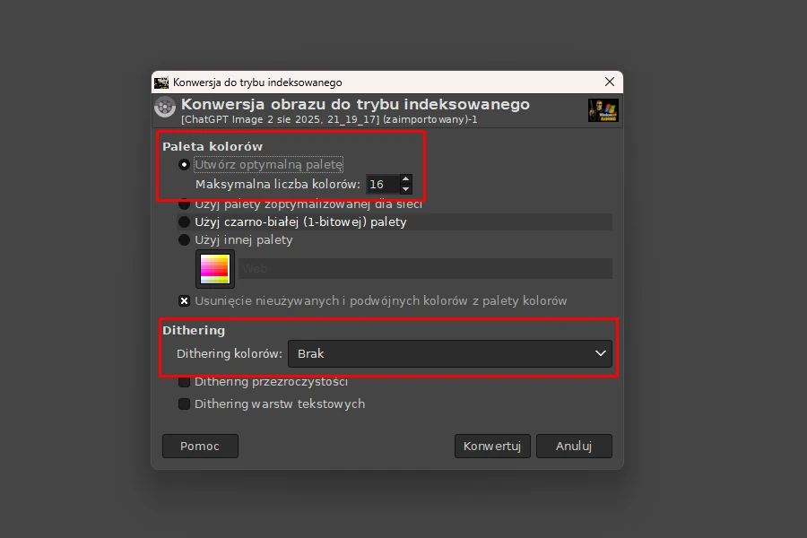 konwersja do trybu indeksowanego menu