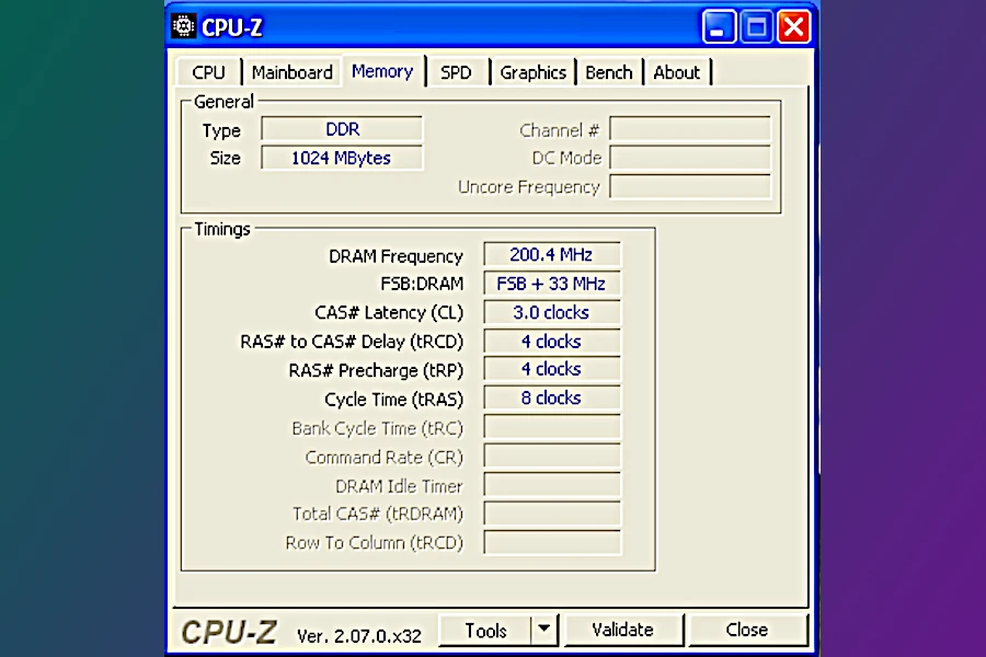 specyfikacja pamięci w programie CPU-Z